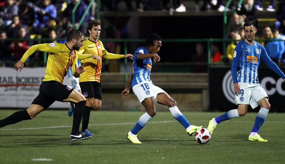 Gelson Martins marcó su primer gol oficial con el Atleti con este remate cruzado a la red. 